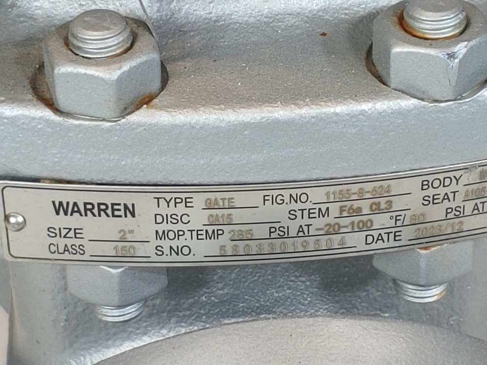 Warren 2" 150# RF Flanged WCB Gate Valve Fig#: 1153-8-624