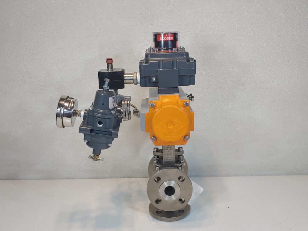 AZ Armaturen 1" 150# CF8M 3-Way Flanged Plug Valve w/Actuator & Limit Switch 
