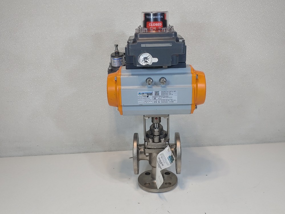 AZ Armaturen 1" 150# CF8M 3-Way Flanged Plug Valve w/Actuator & Limit Switch 