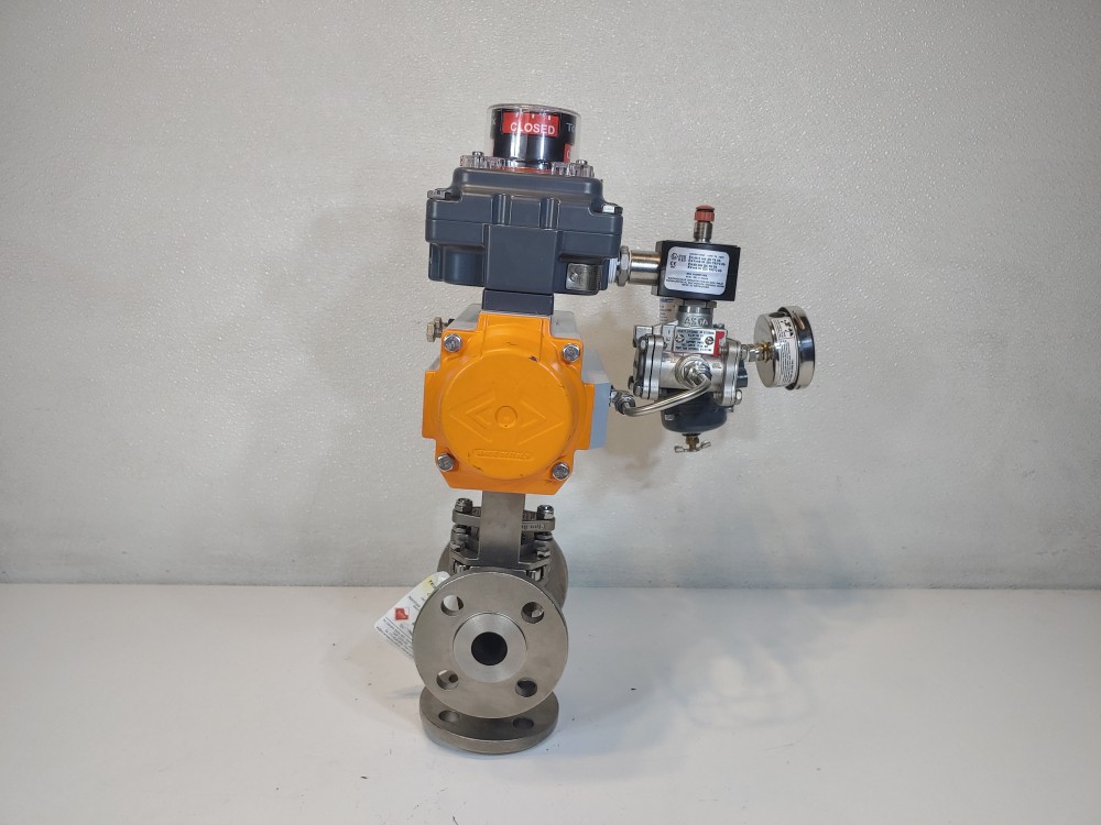 AZ Armaturen 1" 150# CF8M 3-Way Flanged Plug Valve w/Actuator & Limit Switch 