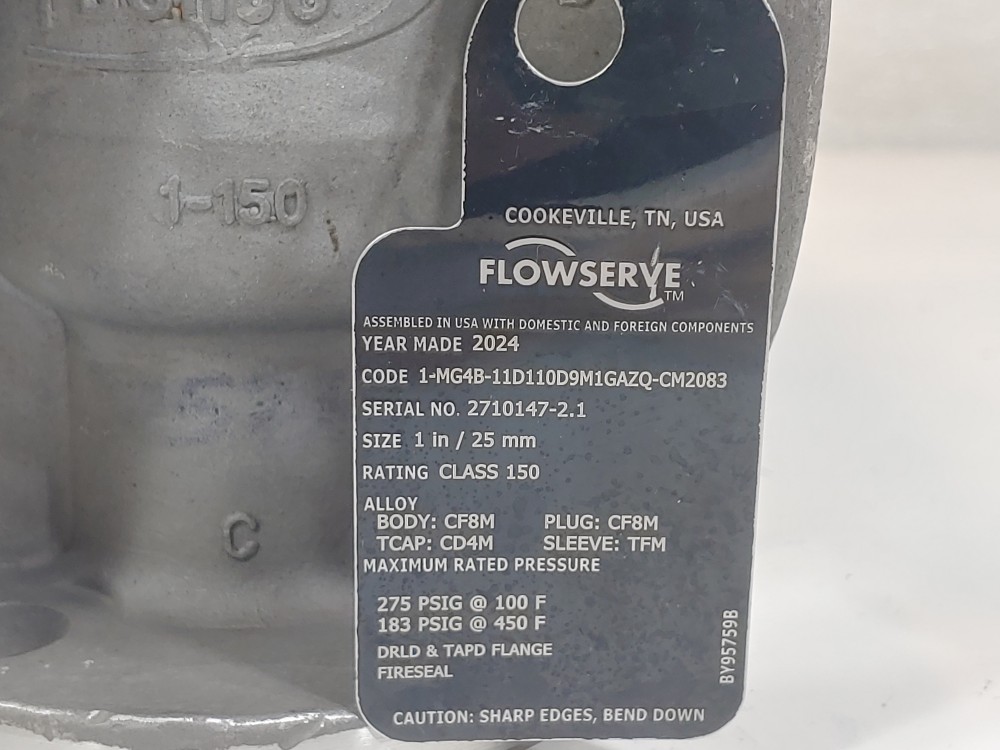 Durco Flowserve 1" 150# CF8M Flanged 3-Way Plug Valve w/Actuator PN: B125S10