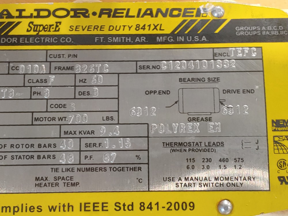 Baldor Reliance 50HP Severe-E Duty Motor 1770 RPMS CECP84115T-4
