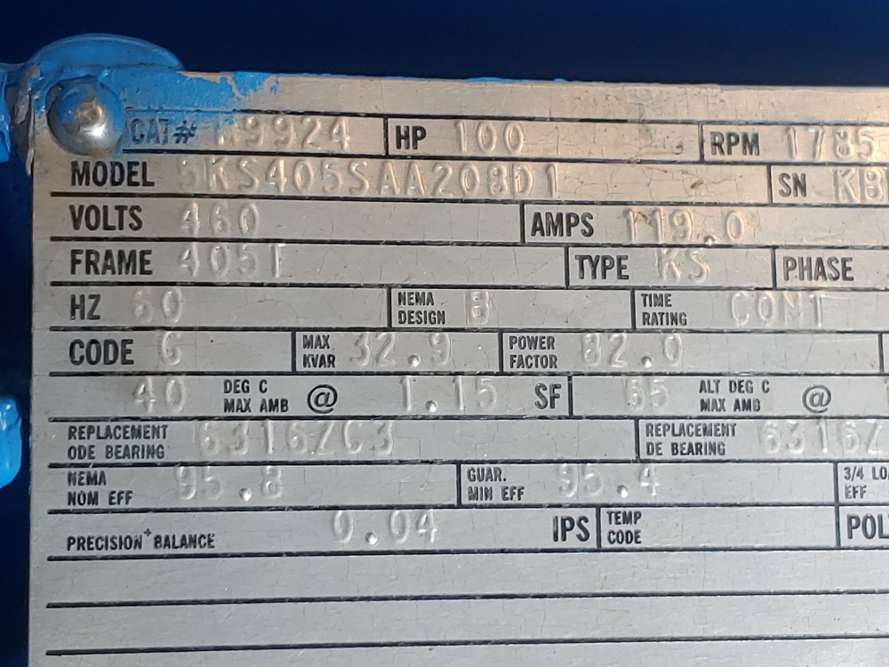 GE Motor 100HP Extra Severe Duty AC  Motor 1170 RPM Model#; 5KS405SAA20801