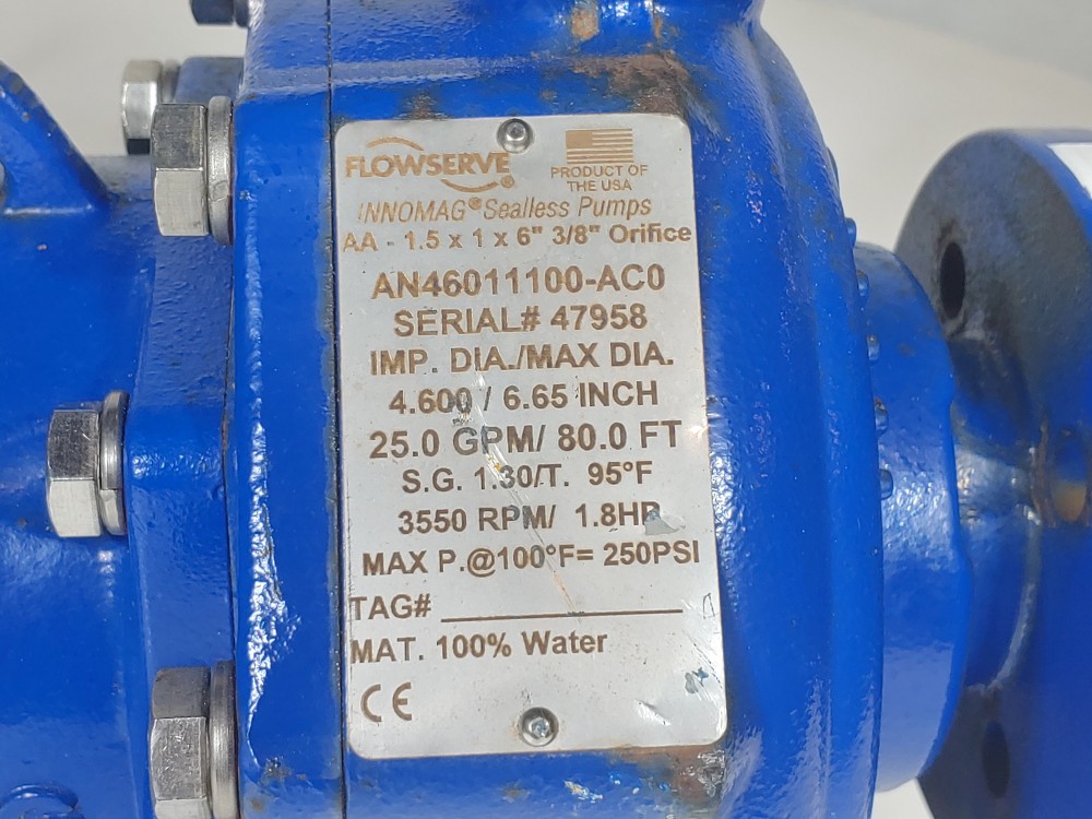 Flowserve Innomag  AA-1.5X1X6" Sealless Centrifugal Pump w/3HP Motor