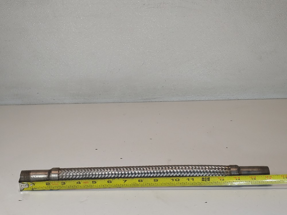 Merit Braided Flex Hose 1" x 16-1/8" 304, Fitting 3/4" MNPT Both Ends 304 SS