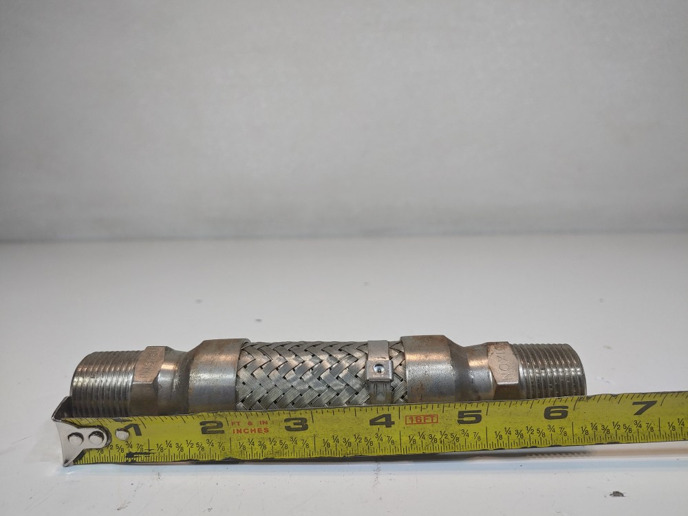 Braided Hose 1" x 6-1/4" 304, Fitting 3/4" MNPT Both Ends 304