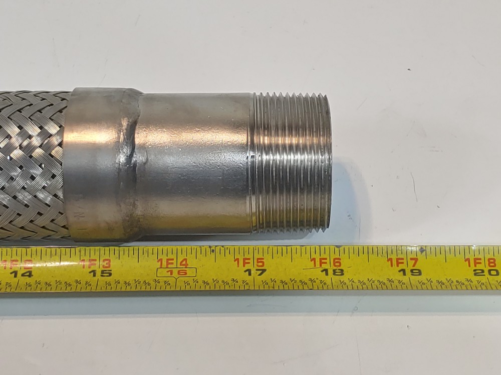 Braided Flex Hose 2" x 18" 304 , Fitting 1-1/2" MNPT Both Ends 316