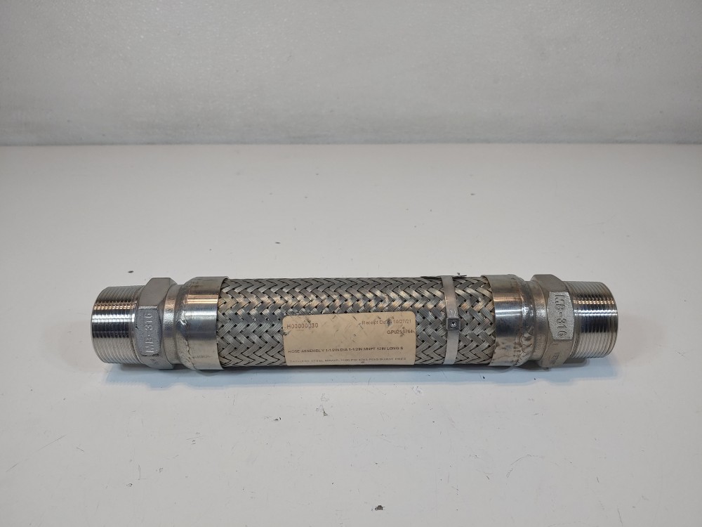 GHX Braided Hose 1-1/2" x 12" 316, Fitting 1-1/2" MNPT Both Ends 316 