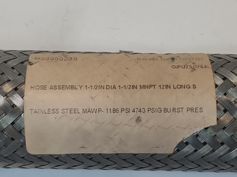 GHX Braided Hose 1-1/2" x 12" 316, Fitting 1-1/2" MNPT Both Ends 316 