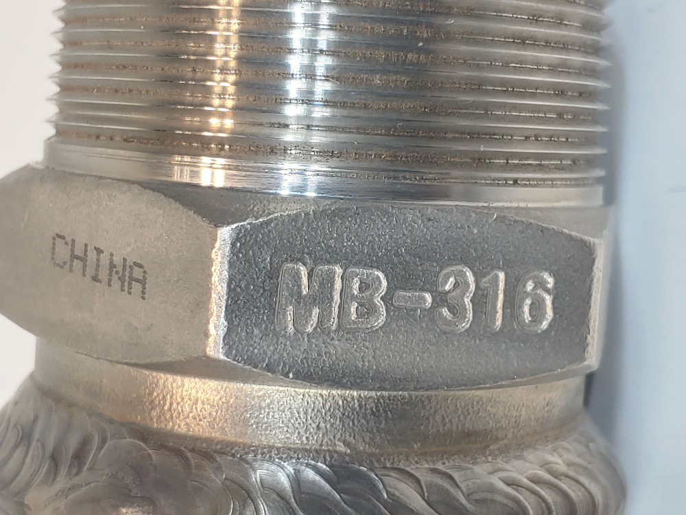 GHX Braided Hose 2" x 8" 304 SS, Fitting 2" MNPT Both Ends 316 Stainless Steel