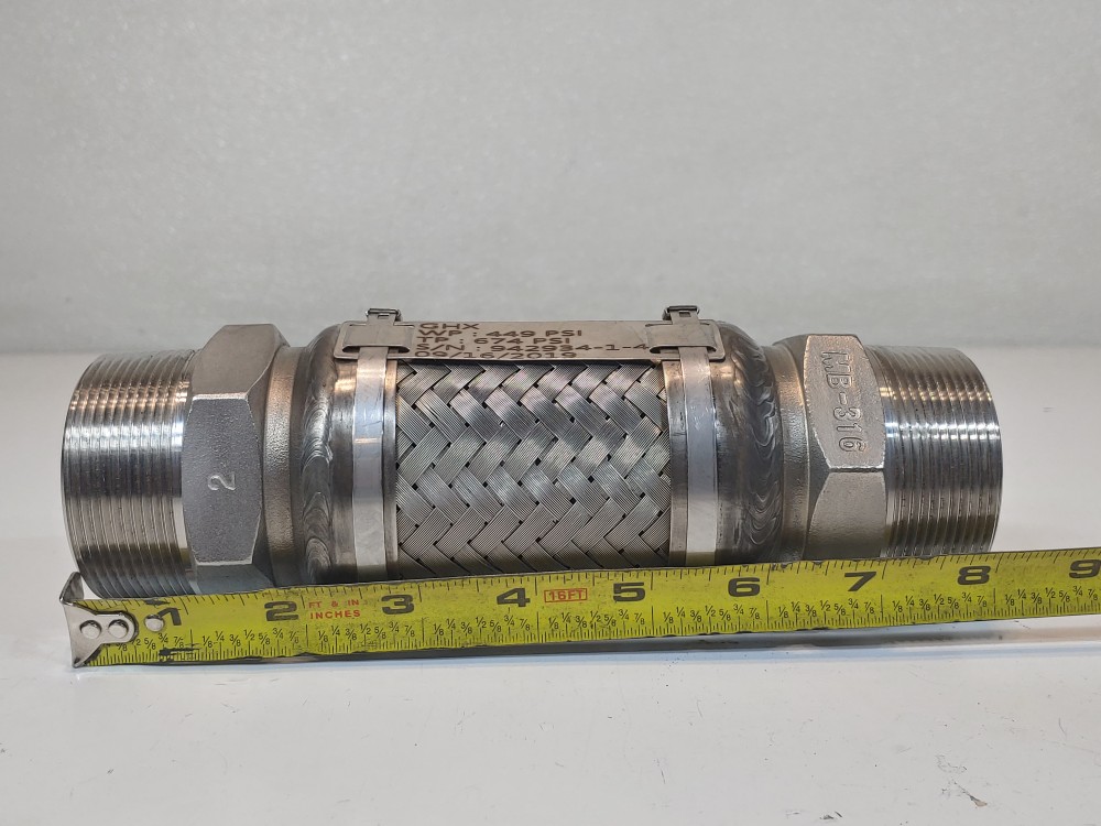 GHX Braided Hose 2" x 8" 304 SS, Fitting 2" MNPT Both Ends 316 Stainless Steel