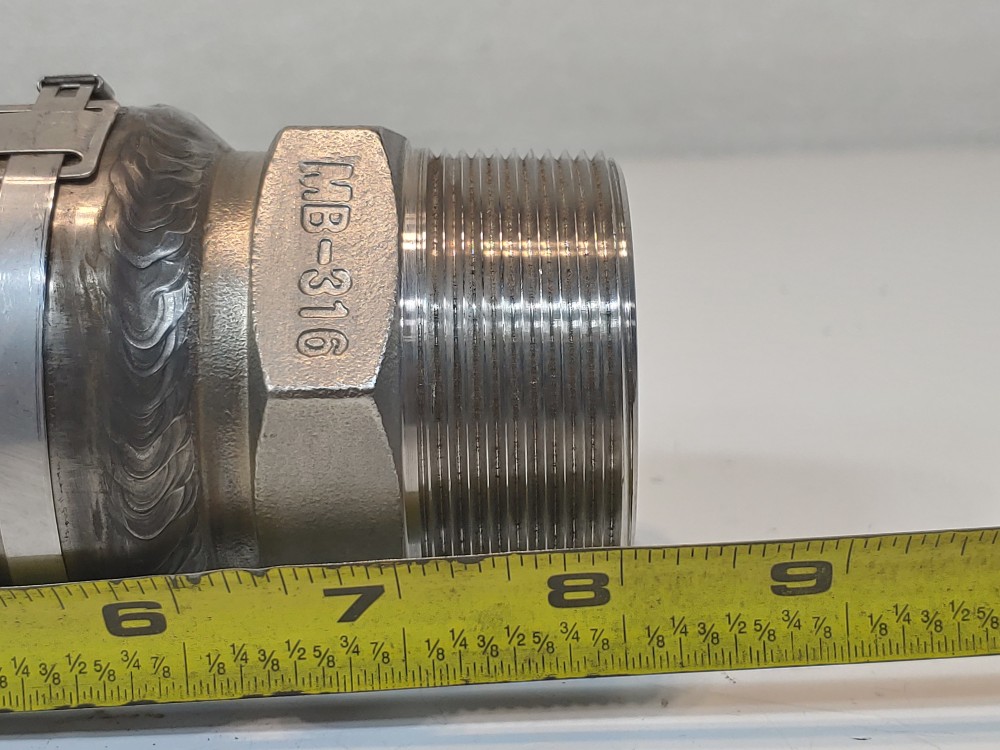 GHX Braided Hose 2" x 8" 304 SS, Fitting 2" MNPT Both Ends 316 Stainless Steel