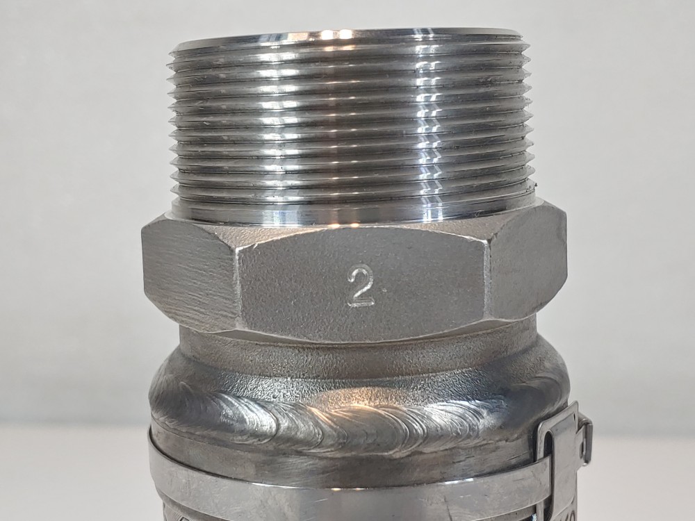 GHX Braided Hose 2" x 8" 304 SS, Fitting 2" MNPT Both Ends 316 Stainless Steel