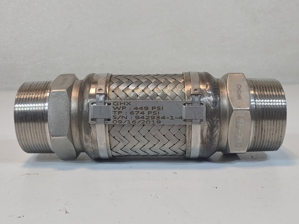 GHX Braided Hose 2" x 8" 304 SS, Fitting 2" MNPT Both Ends 316 Stainless Steel