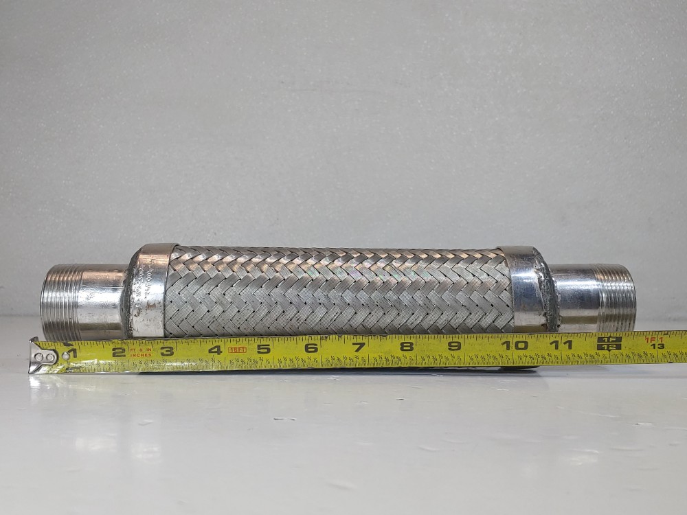 North Flex Braided Flex Hose 2" x 13-3/4" 304, Fitting 1-1/2" MNPT Both Ends 304