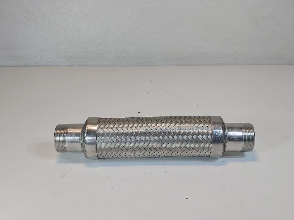 North Flex Braided Flex Hose 2" x 13-3/4" 304, Fitting 1-1/2" MNPT Both Ends 304