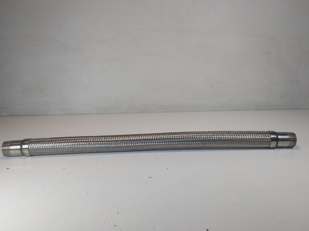 Braided Flex Hose 2" x 36" 304, Fitting 1-1/2" MNPT Both Ends 316L