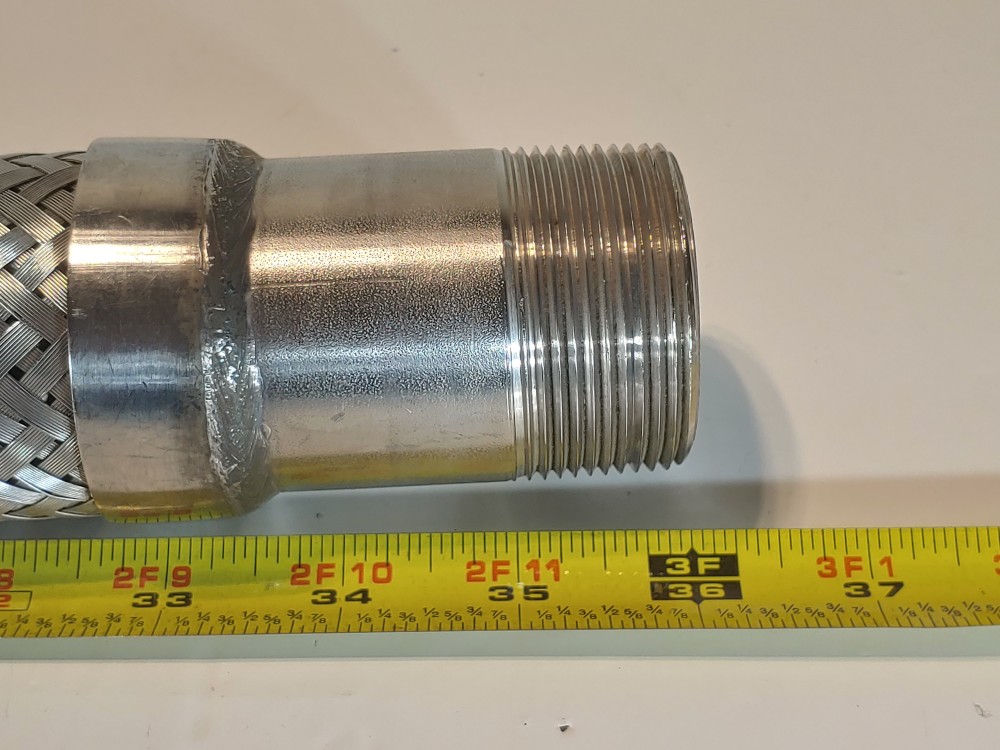 Braided Flex Hose 2" x 36" 304, Fitting 1-1/2" MNPT Both Ends 316L