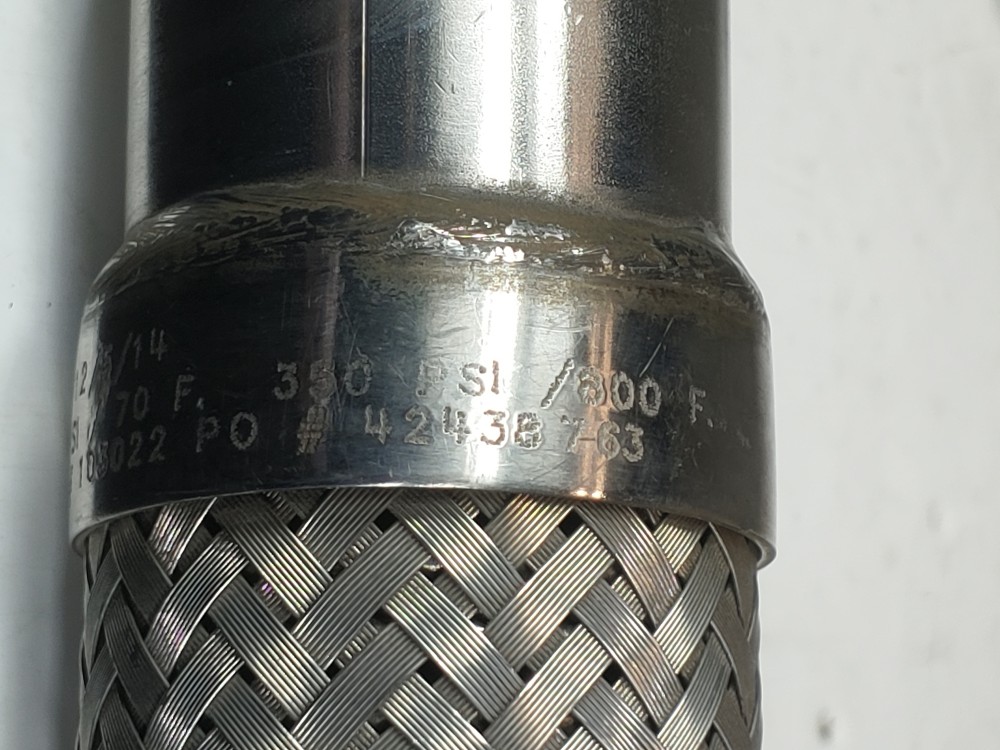Braided Flex Hose 2" x 36" 304, Fitting 1-1/2" MNPT Both Ends 316L