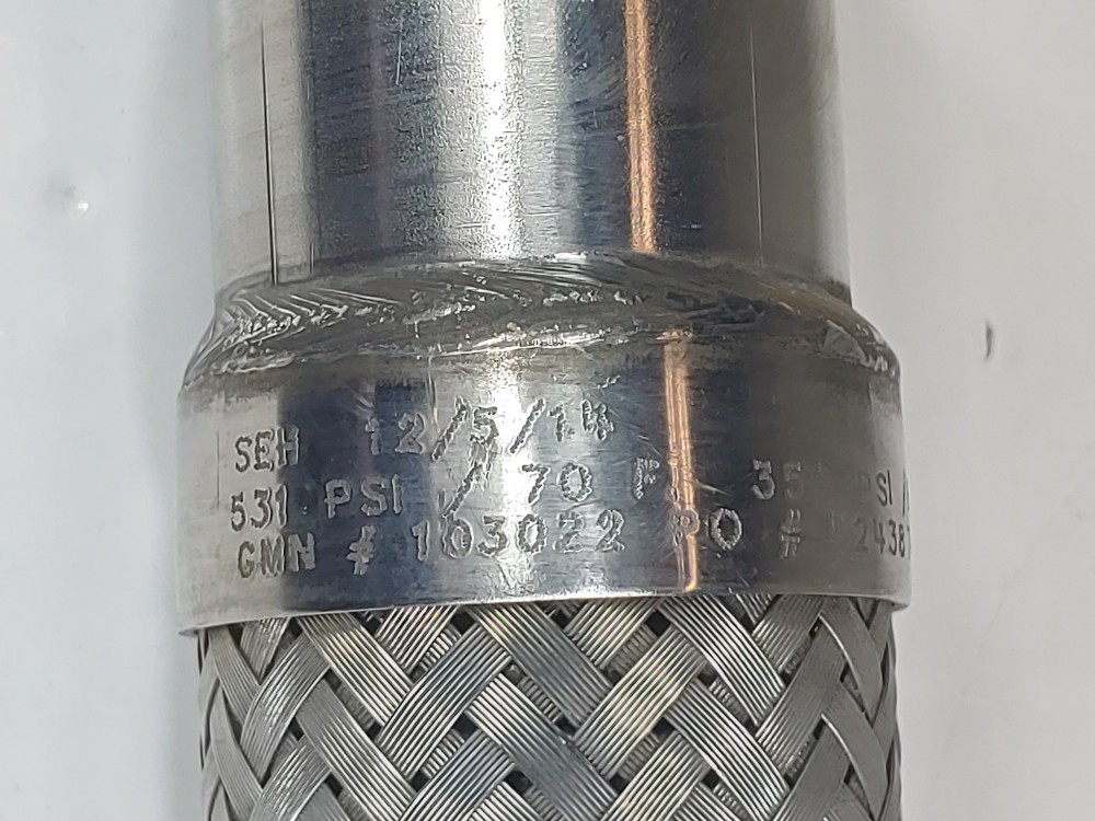 Braided Flex Hose 2" x 36" 304, Fitting 1-1/2" MNPT Both Ends 316L