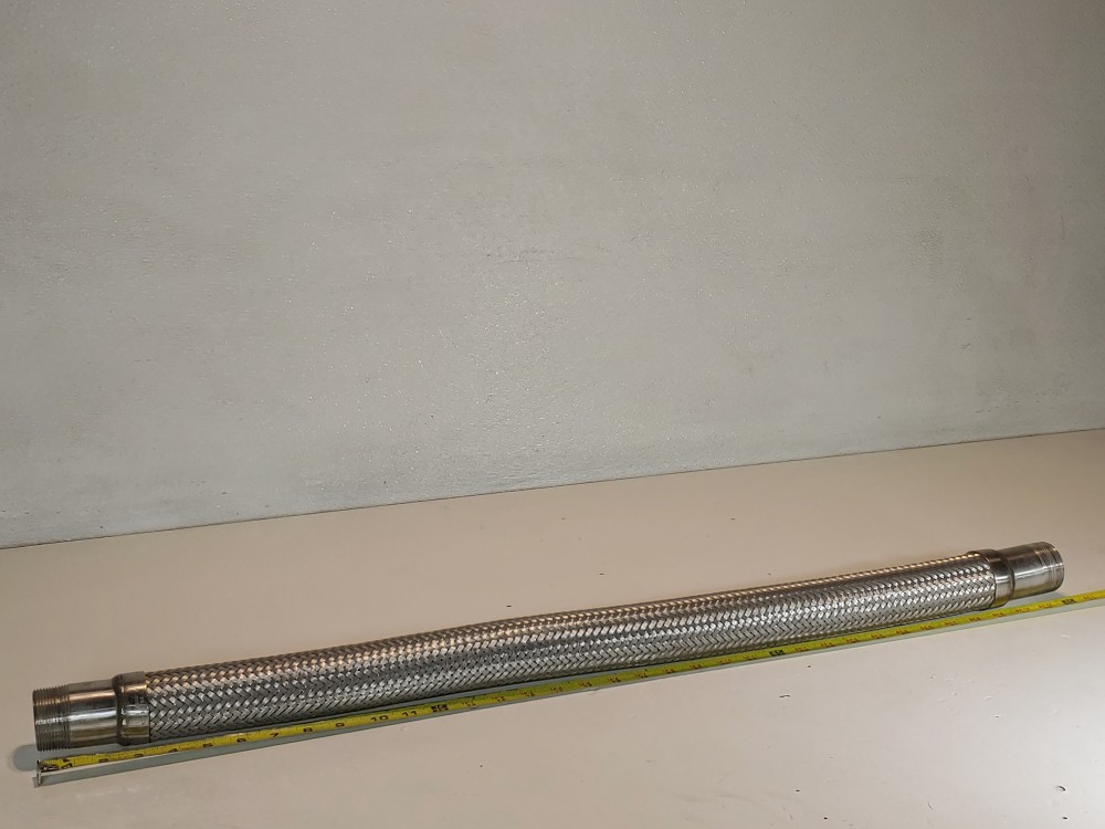 Braided Flex Hose 2" x 36" 304, Fitting 1-1/2" MNPT Both Ends 316L