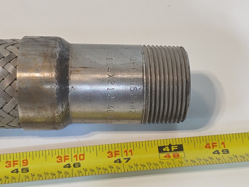 Braided Flex Hose 1-1/2" x 48" 316L, Fitting 1-1/4" MNPT Both Ends 316L 
