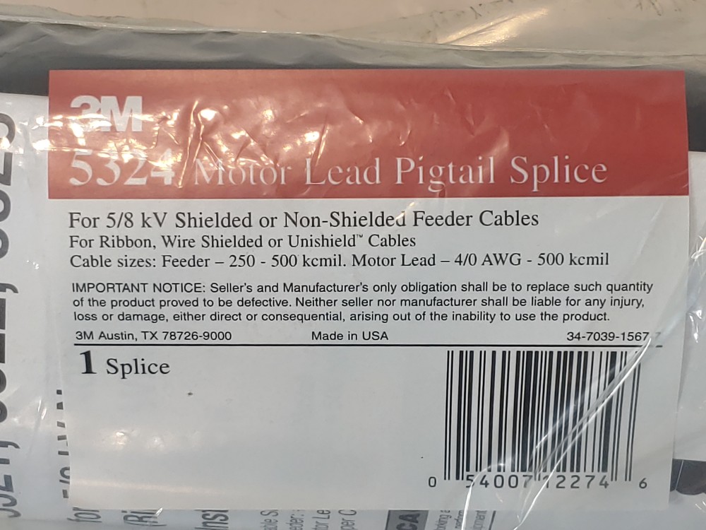 3M Motor Lead Pigtail Splice Kit 5324 Rubber Insulation 