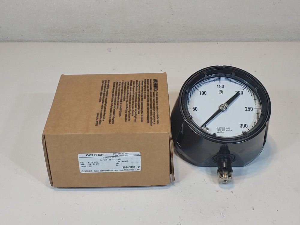 Ashcroft 45-1279-SS-04L-300# Pressure Duraguage 0-300psi 4.5 Dial 1/2" NPT LM