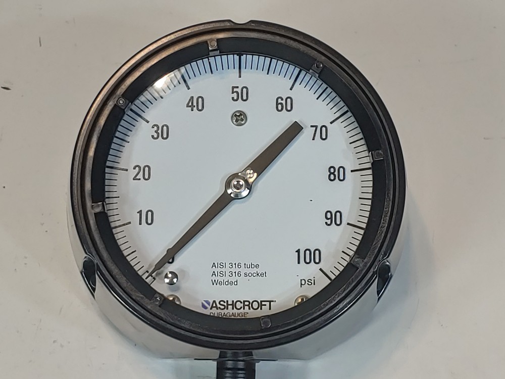 Ashcroft 45-1279-SS-04L-100# Pressure Duraguage 0-100PSI, 4.5 Dial 1/2" NPT LM