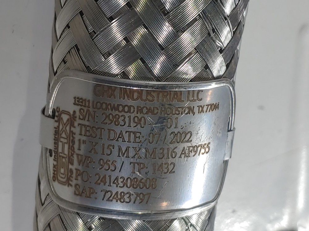 GHX Braided Flex Hose 1" x 15' MXM 316 AF9755 Hose, 1" NPT 316 Fitting Both Ends