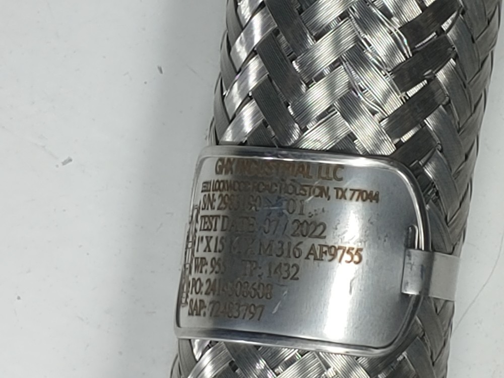 GHX Braided Flex Hose 1" x 15' MXM 316 AF9755 Hose, 1" NPT 316 Fitting Both Ends