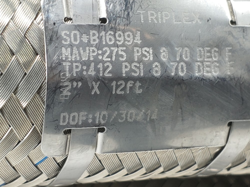 Triplex Braided Flex Hose 1" x 12' 304 Hose w/ (2) 2" 150# 316 Floating Flange 