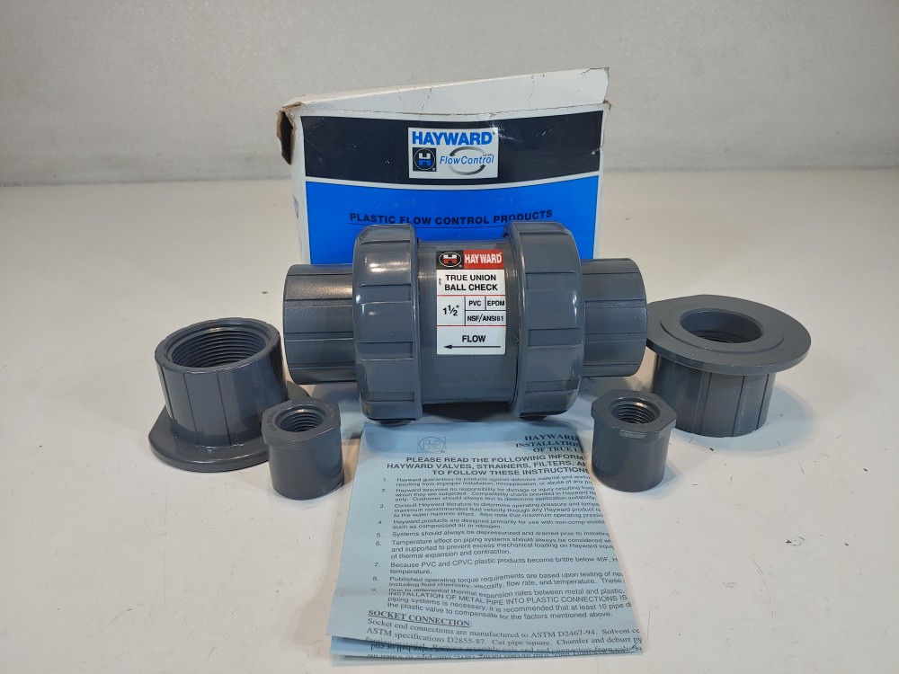 Hayward 1-1/2" PVC Ball Check Inline Valve True Union Socket/NPT, STD 