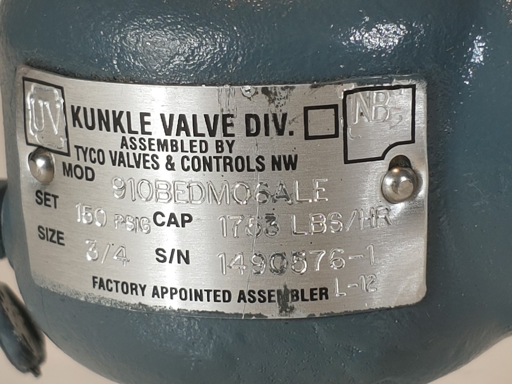 Kunkle 3/4" X 1-1/4" Safety Relief Valve Model#: 910BEDM06ALE