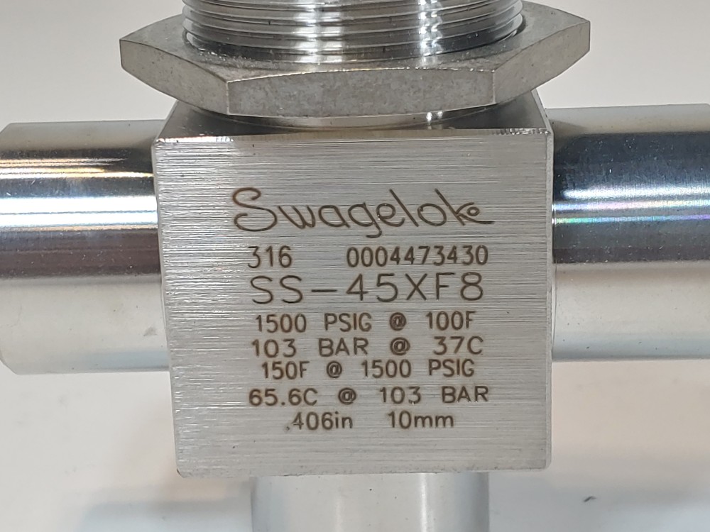 Swagelok 1-Pc 40 Series 3-Way 1/2" Stainless Steel Ball Valve SS-45XF8