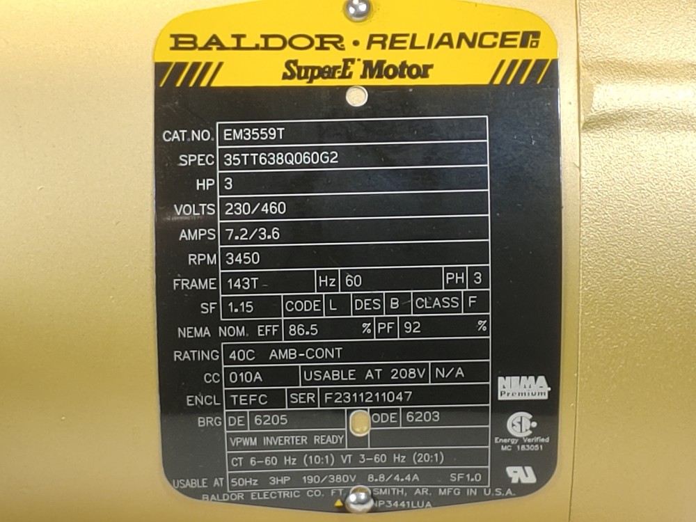 Baldor Electric EM3559T,  3HP General Purpose Motor 