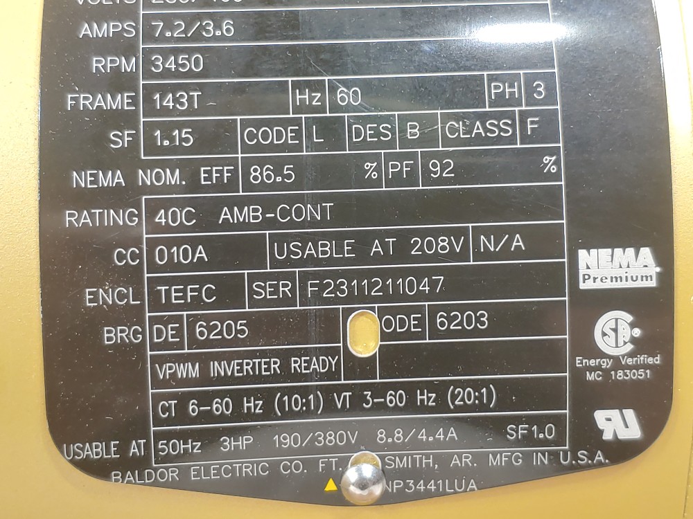 Baldor Electric EM3559T,  3HP General Purpose Motor 