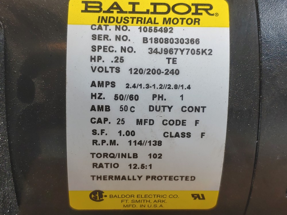 Baldor .25HP 1-Phase Motor 1055492 (34J967Y705K2)