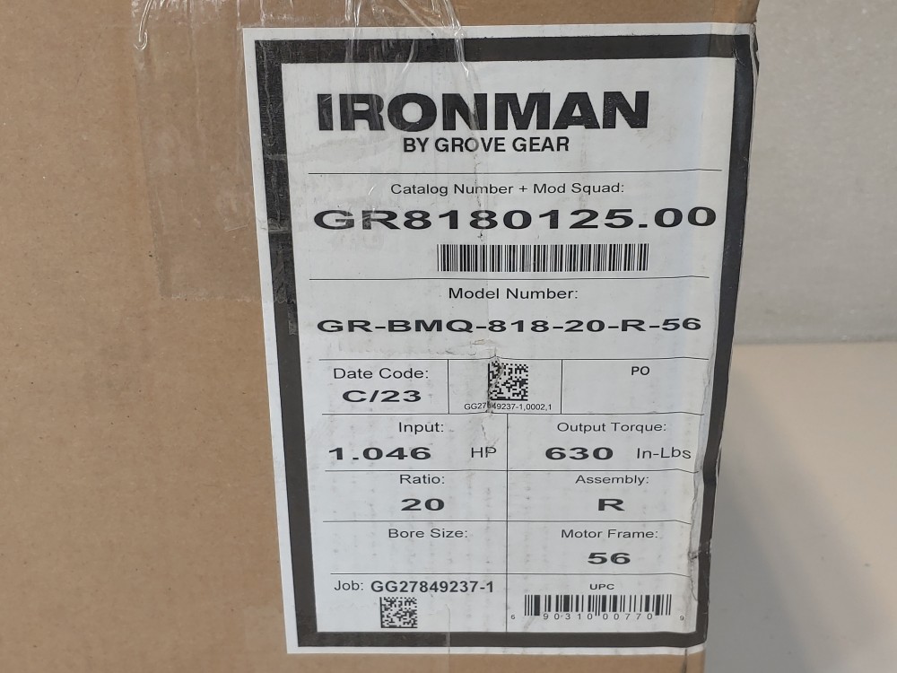 Grove Ironman Worm Gear Reducer GR-BM0-818-20-R-56 Ratio 20
