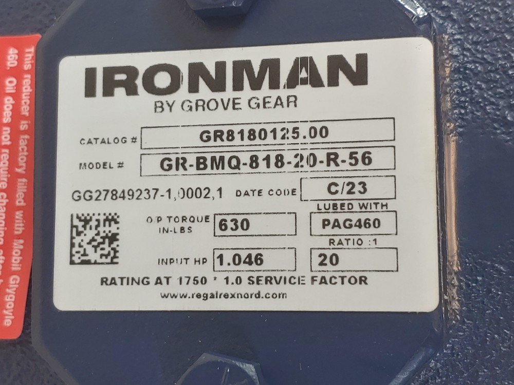 Grove Ironman Worm Gear Reducer GR-BM0-818-20-R-56 Ratio 20