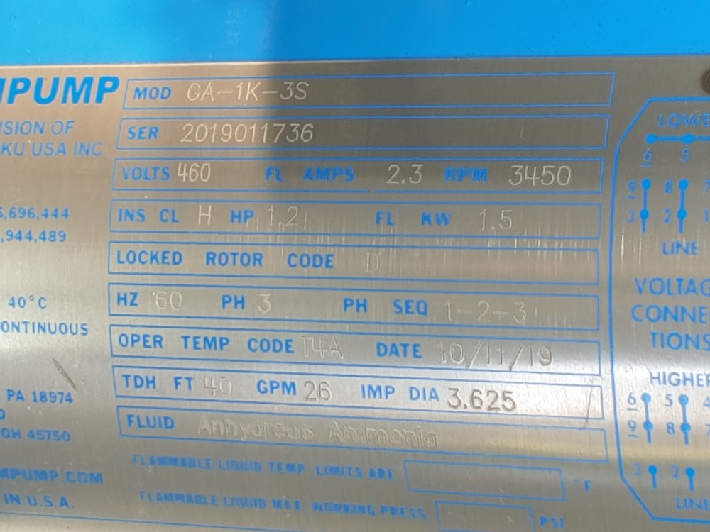 Chempump G Series 3/4" x 1" Sealless Canned Motor Pump Model#: GA-1K-3S