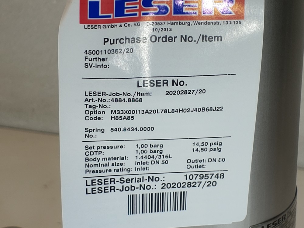 Leser 4884.8868 Pressure Relief Valve