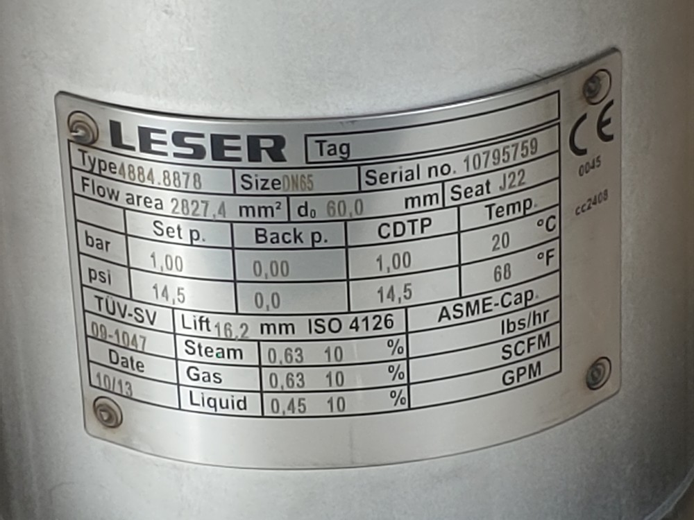 Leser 4884.8878 Pressure Relief Valve