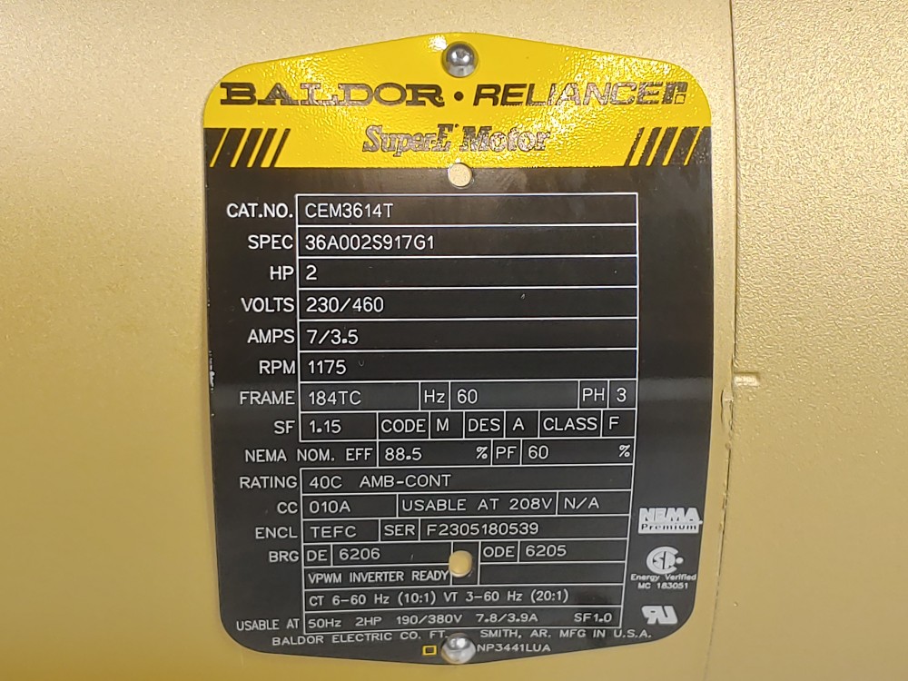 Baldor 2HP CEM3614T General Purpose Motor 230/460 Volts