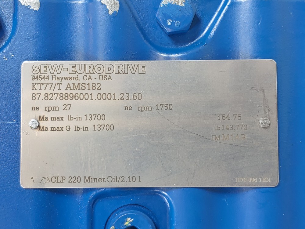 Sew-Eurodrive Gearbox  1750 RPM, Type KT77/T AMS182