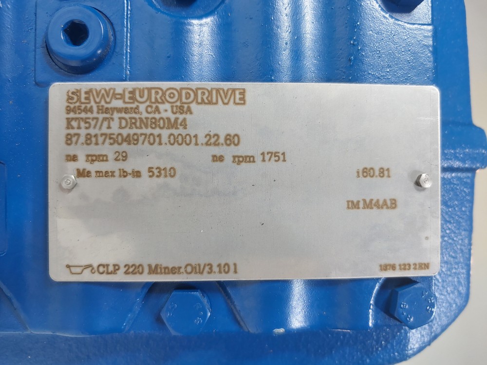 Sew-Eurodrive Gearmotor  1751 RPM, Type KT57/T DRN80M4