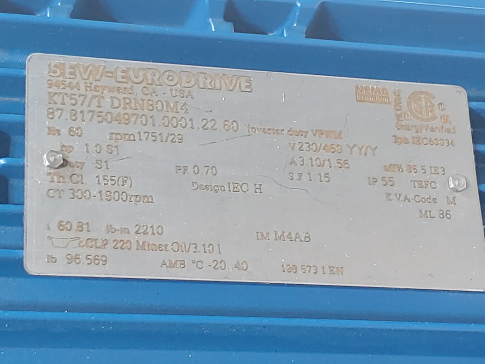 Sew-Eurodrive Gearmotor  1751 RPM, Type KT57/T DRN80M4