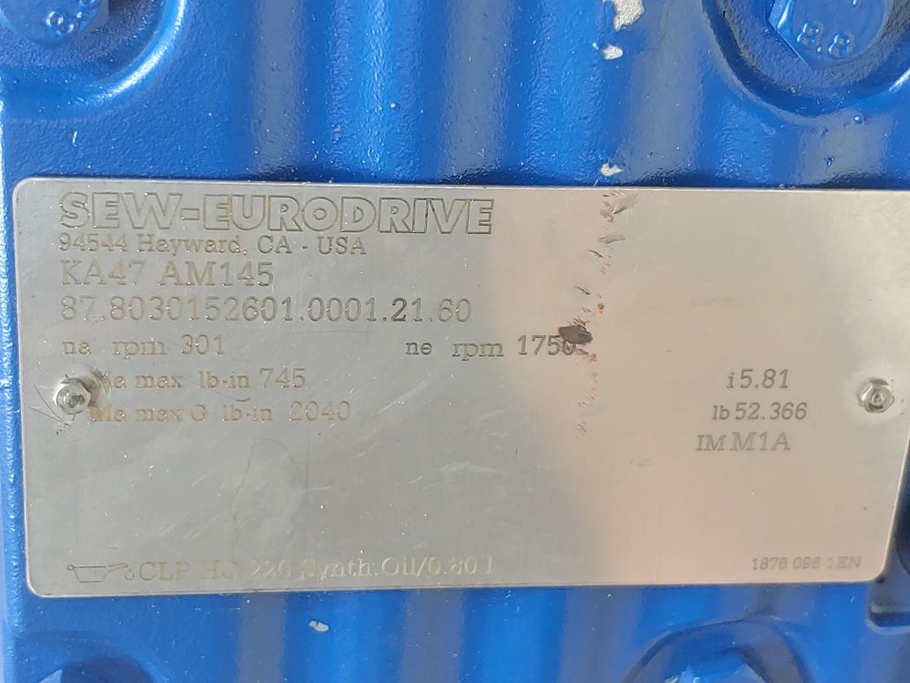 Sew Eurodrive Gear Reducer Type: KA47 AM145
