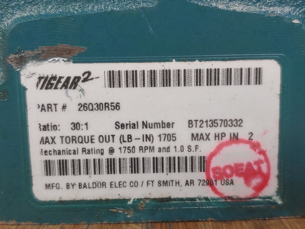 Dodge Tigear  26060R56  Gear Reducer Ratio: 30:1