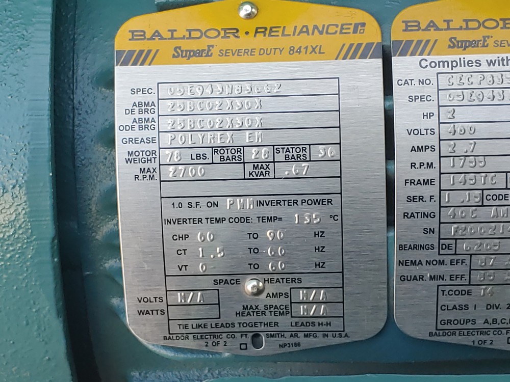 Baldor Reliance 2HP Severe Duty Motor 1755 RPMS CECP83587T4